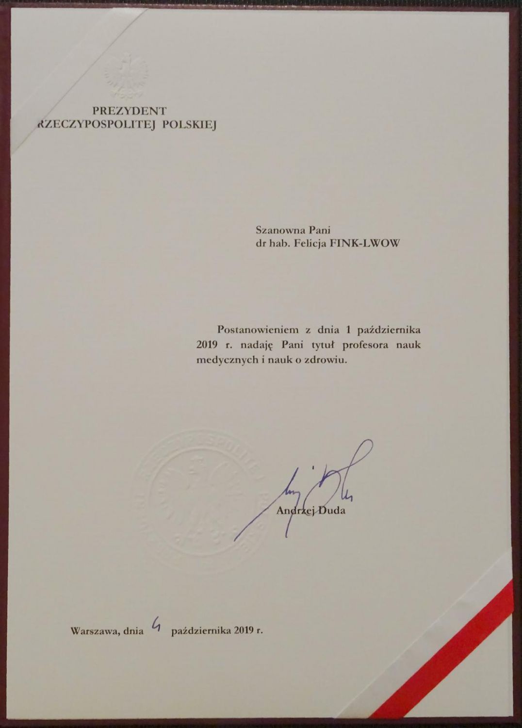 Dr hab. Felicja Fink-Lwow otrzymała nominację profesorską