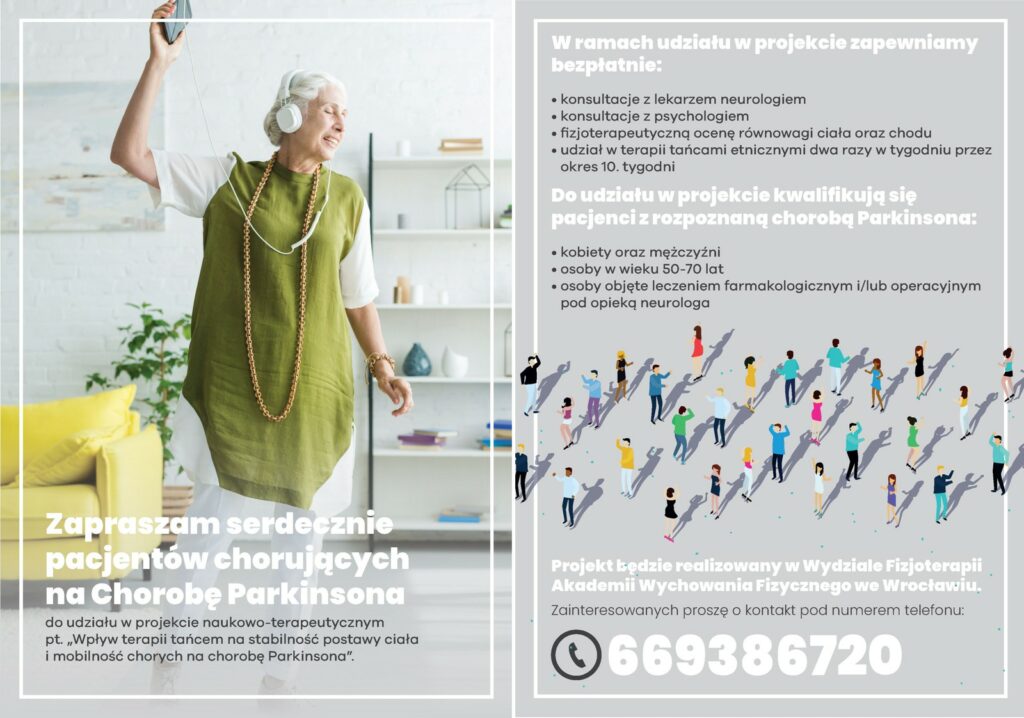 plakat - "Taniec Etniczny Może Pomóc w Leczeniu Parkinsona"
