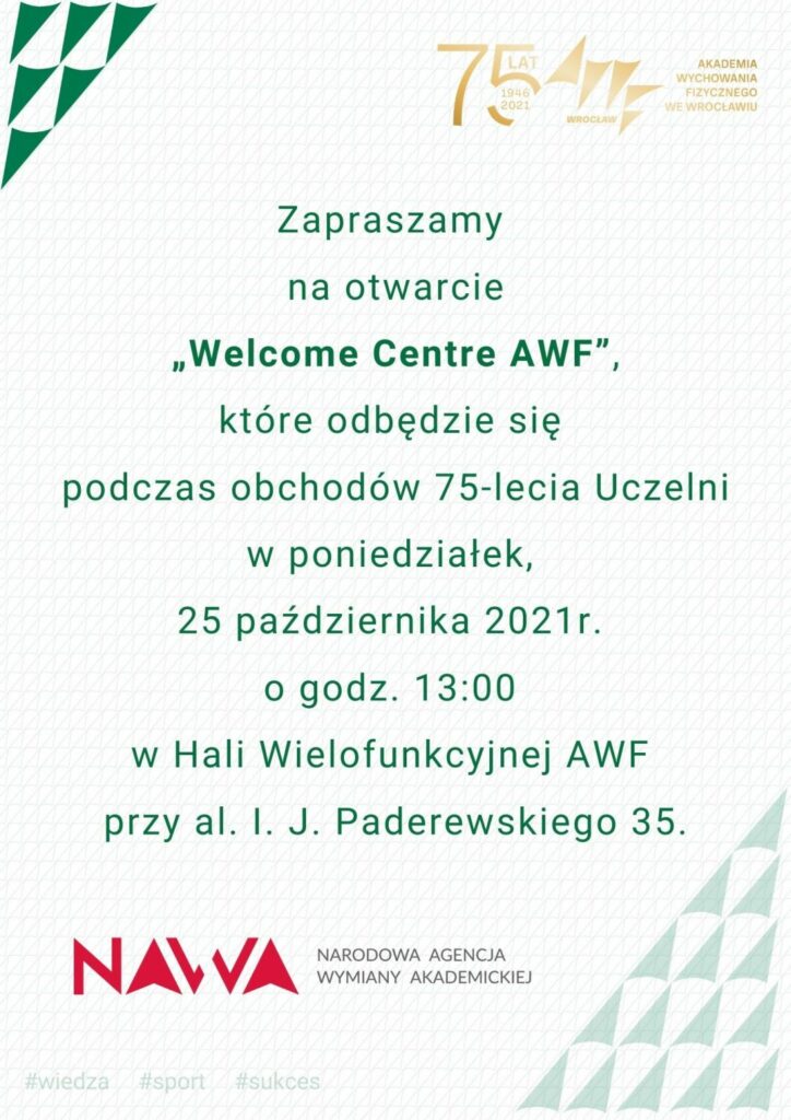 Zaproszenie na otwarcie "Welcome Centre AWF"