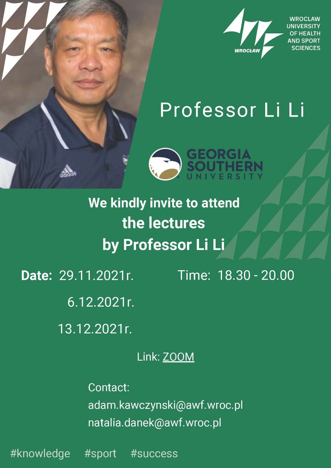 Zaproszenie na wykłady prof. Li Li