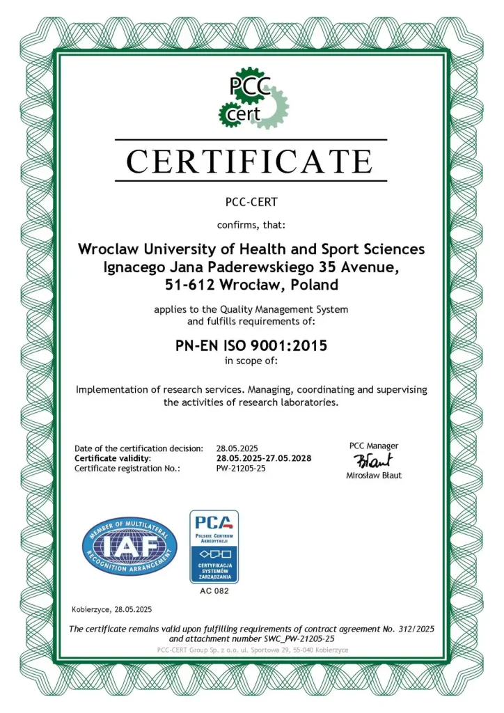 Certificated organization: Wroclaw University of Health and Sport Sciences