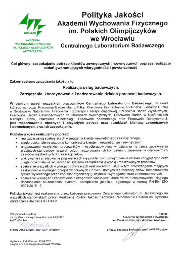 Polityka jakości Akademii Wychowania Fizycznego we Wrocławiu
